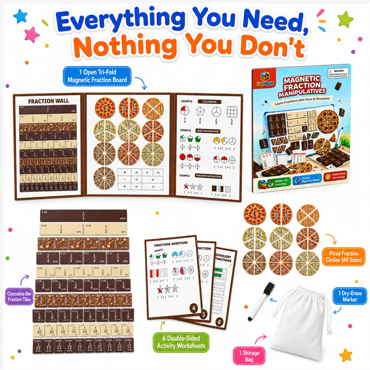 Magnetic Fraction Playbook, Pizza & Chocolate Tiles K-3